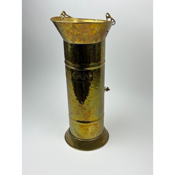 5KAN Copper/Brass Coal Scuttle Bucket Water Fire Umbrella or Cane Stand 20" Tall - Picture 3 of 10